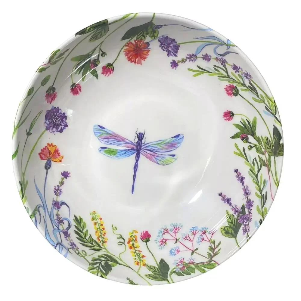 4pc Rachel Ashwell Farmhouse Melamine Spring Floral DRAGONFLY Melamine Bowls New